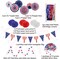 July 4th Patriotic Party Decoration Set, Fourth of July Red White Blue Paper Fans, USA American Flag Pennant, PomPomPoms Flower, Foil Tassel Curtains, Star Ribbon, Independence Day Party Supplies